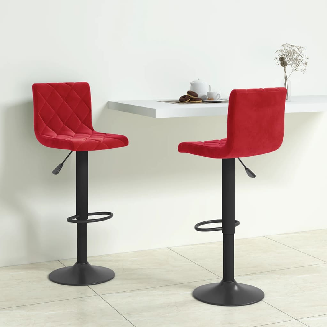 vidaXL Bancos de bar 2 pcs veludo vermelho tinto 1