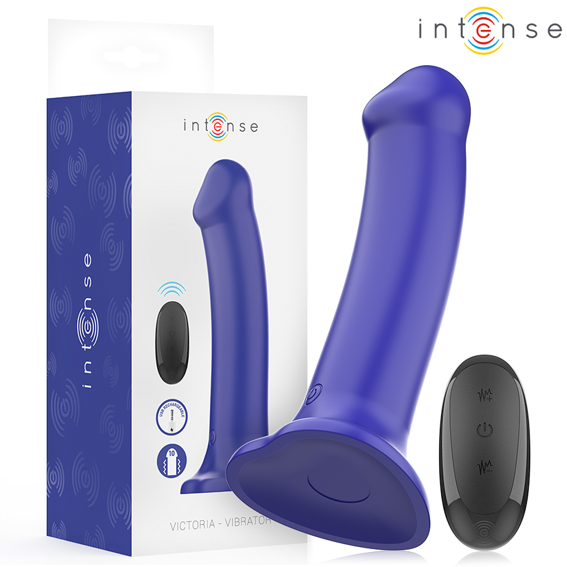 INTENSE - VIBRADOR VICTORIA COM VENTOSA 10 VIBRAÇÕES AZUL ESCURO CONTROLE REMOTO 1