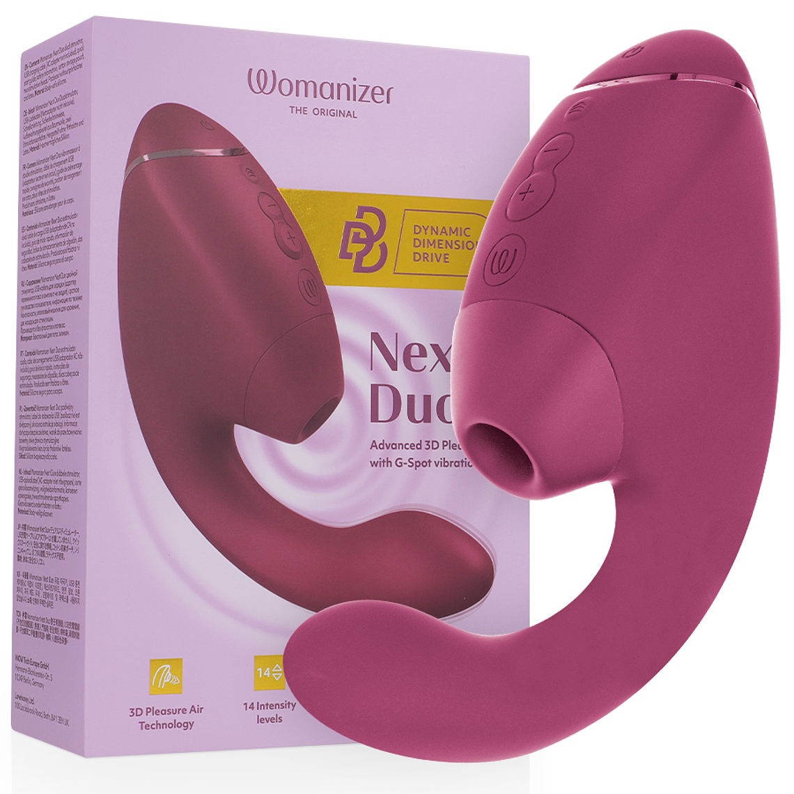 WOMANIZER - DUO NEXT ESTIMULADOR DUPLO DE CLITOR E PONTO G ROSA ESCURO 1