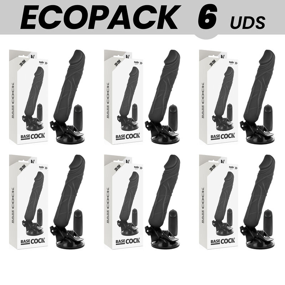ECOPACK 6 UNIT - BASECOCK CONTROLE REMOTO VIBRADOR REALÍSTICO PRETO 20 CM -O- 4 CM 1