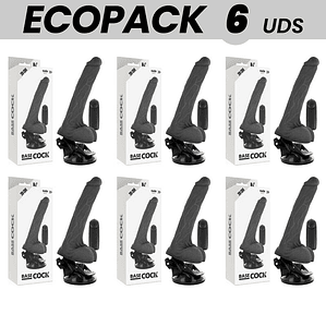 ECOPACK 6 UNIT - BASECOCK VIBRADOR REALÍSTICO DE CONTROLE REMOTO PRETO COM TESTÍCULOS 20 CM -O- 4 CM