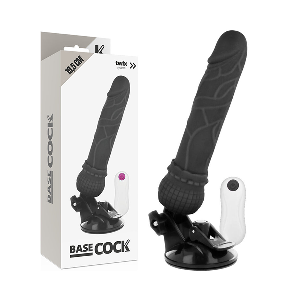 BASECOCK - VIBRADOR DE CONTROLE REMOTO REALISTA PRETO 19.5 CM -O- 4 CM 1