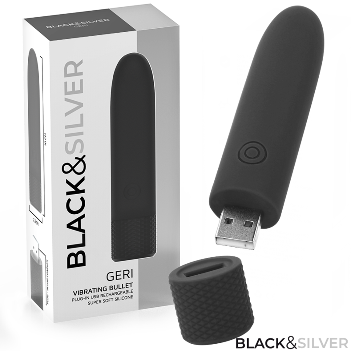 BLACK & SILVER - GERI USB RECARREGÁVEL VIBRATÓRIA BULLET 8 VIBRAÇÕES PRETO 10 X 2,2 CM 1