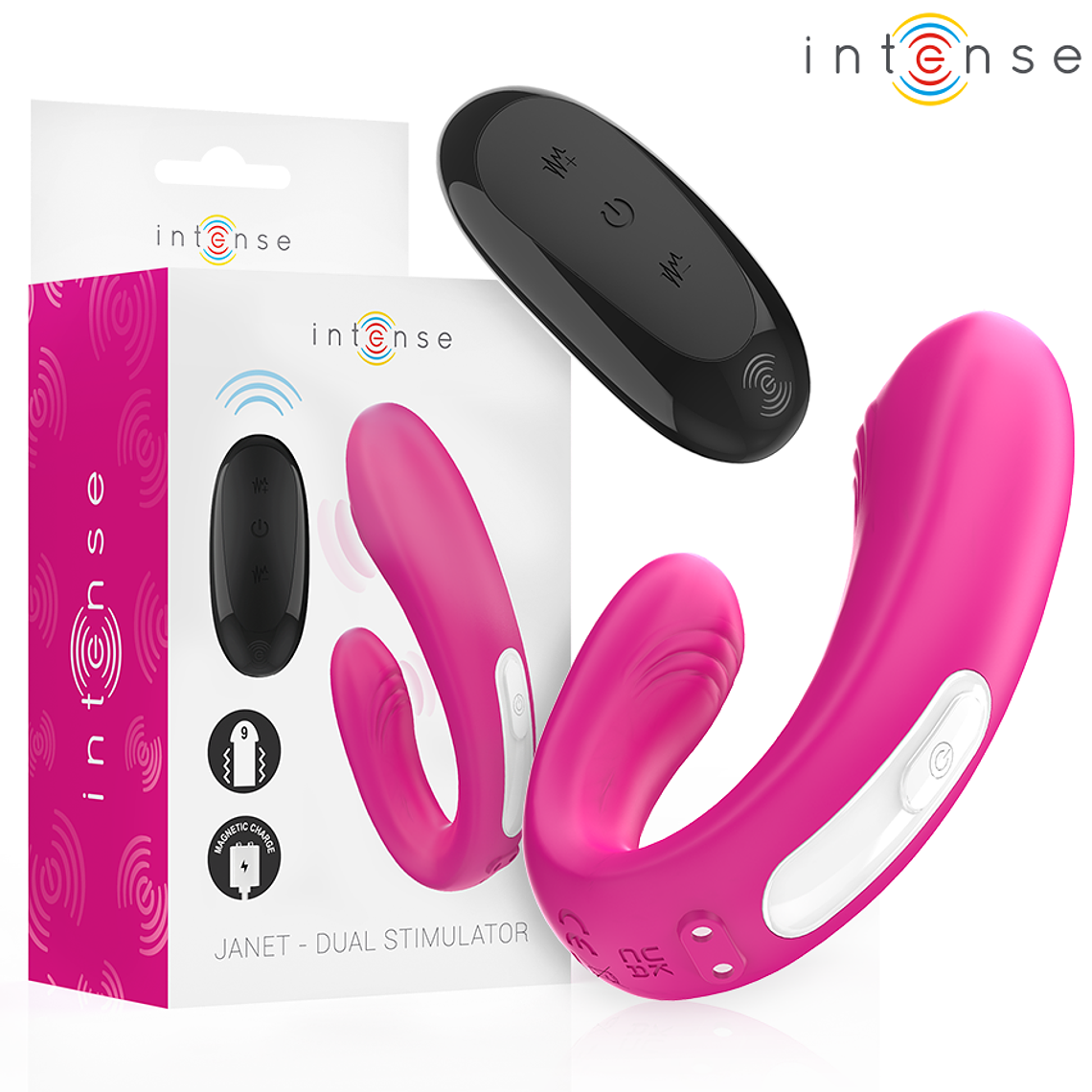 INTENSE - JANET DUAL ESTIMULADOR EM U E VIBRADOR COM CONTROLE REMOTO ROSA 1