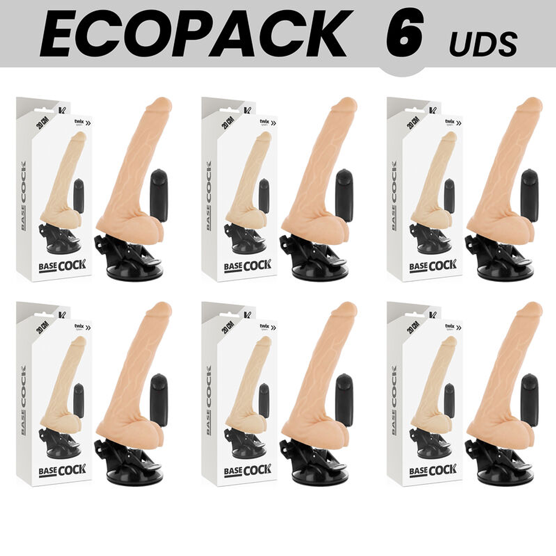 ECOPACK 6 UNIT - BASECOCK VIBRADOR DE CONTROLE REMOTO NATURAL REALISTA COM TESTÍCULOS 20 CM -O- 4 CM 1