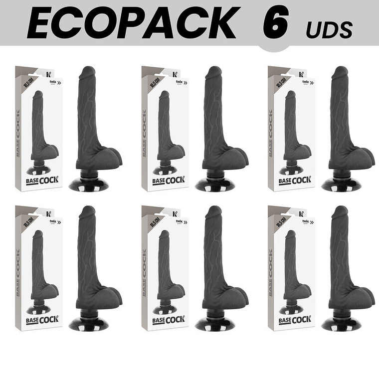 ECOPACK 6 UNIT - BASECOCK VIBRADOR REALÍSTICO 2-1 PRETO 18.5 CM -O- 4 CM 1