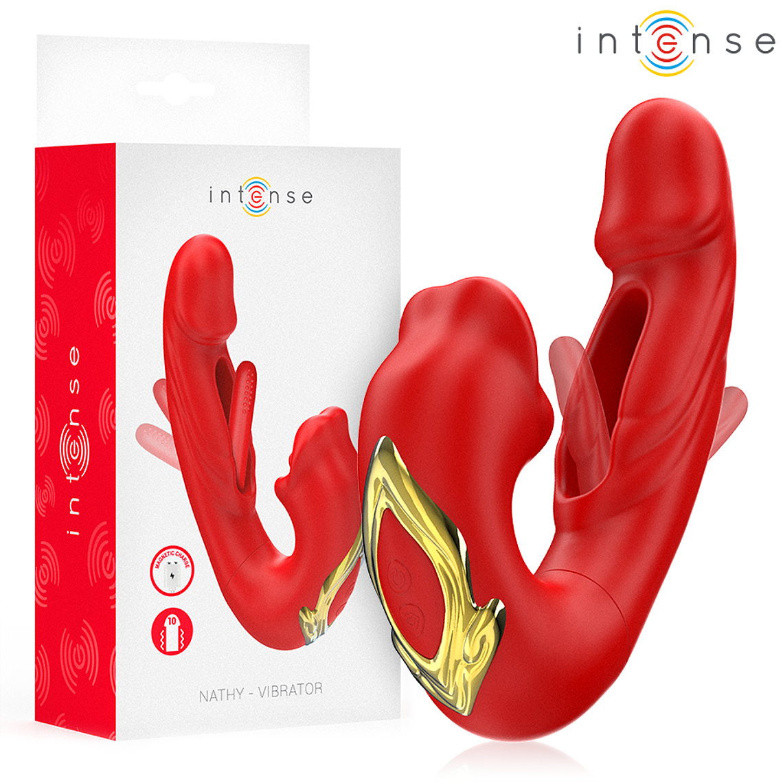 INTENSE - NATHY VIBRADOR DUPLO COM BOCA ESTIMULANTE MULTIFUNÇÕES VERMELHO 1