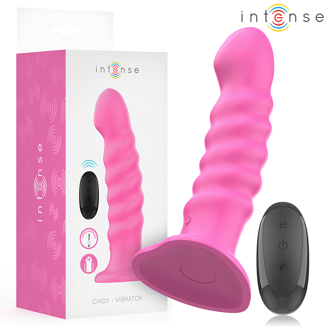 INTENSE - VIBRADOR CINDY TAMANHO L DESIGN ESPIRAL 10 VIBRAÇÕES ROSA CONTROLE REMOTO 1
