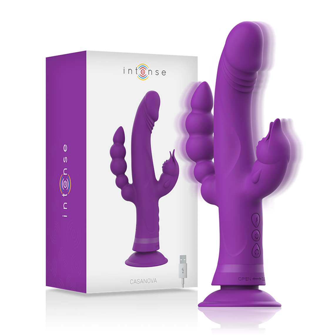 INTENSE - VIBRADOR DE SILICONE CASANOVA COELHO TRIPLO MOTOR ROXO 1