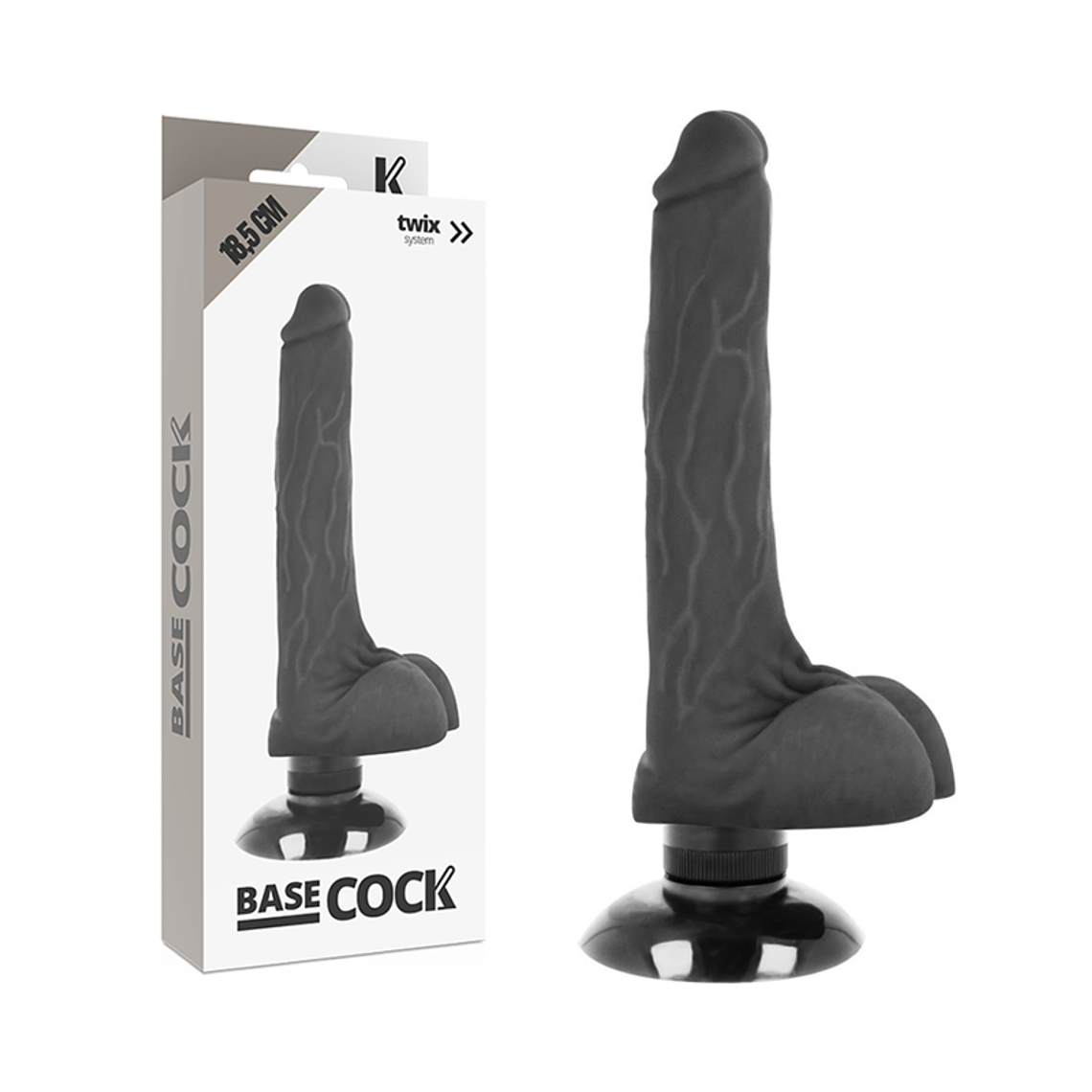 BASECOCK - VIBRADOR REALÍSTICO 2-1 PRETO 18.5 CM -O- 4 CM 1