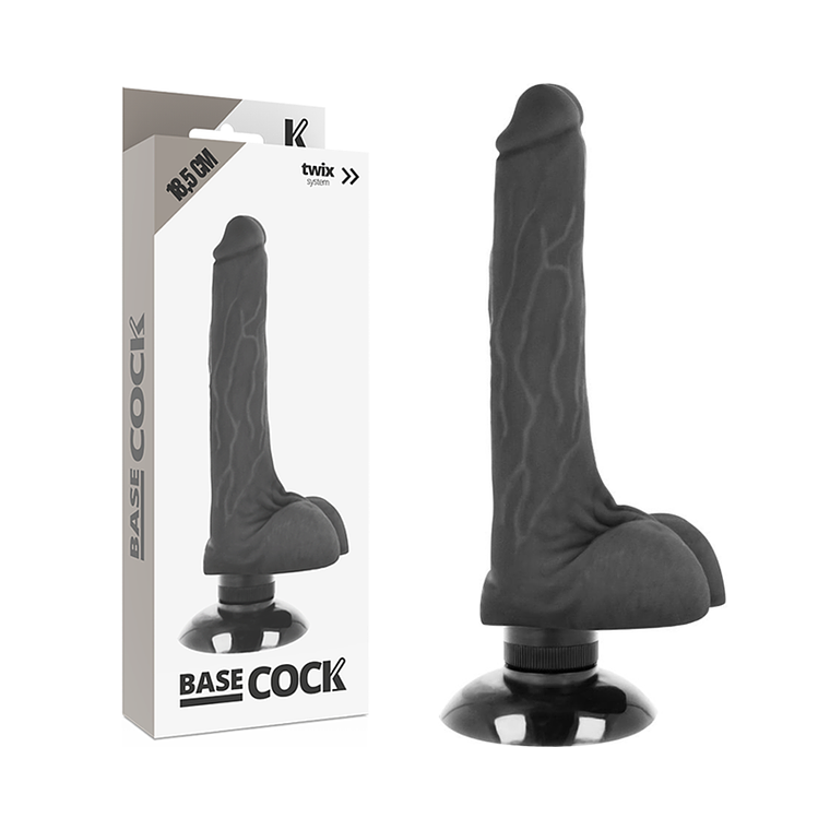 BASECOCK - VIBRADOR REALÍSTICO 2-1 PRETO 18.5 CM -O- 4 CM 1