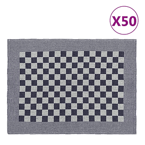 vidaXL Panos de cozinha 50 pcs 50x70 cm algodão azul e branco