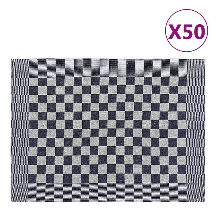 vidaXL Panos de cozinha 50 pcs 50x70 cm algodão azul e branco 1