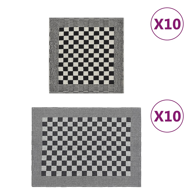 vidaXL Conjunto de panos de cozinha 20 pcs algodão preto e branco 1