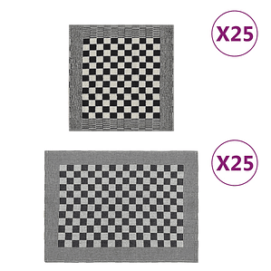 vidaXL Conjunto de panos de cozinha 50 pcs algodão preto e branco