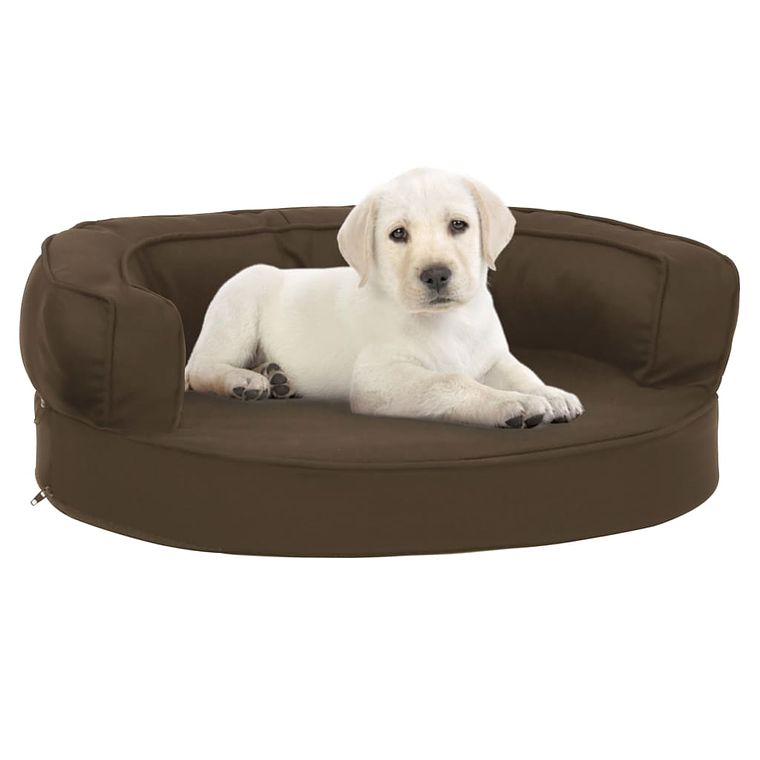 vidaXL Cama para cães ergonómica 60x42 cm aspeto linho castanho 1
