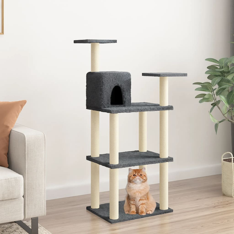 vidaXL Árvore p/ gatos postes arranhadores sisal 118,5 cm cinza-escuro 1