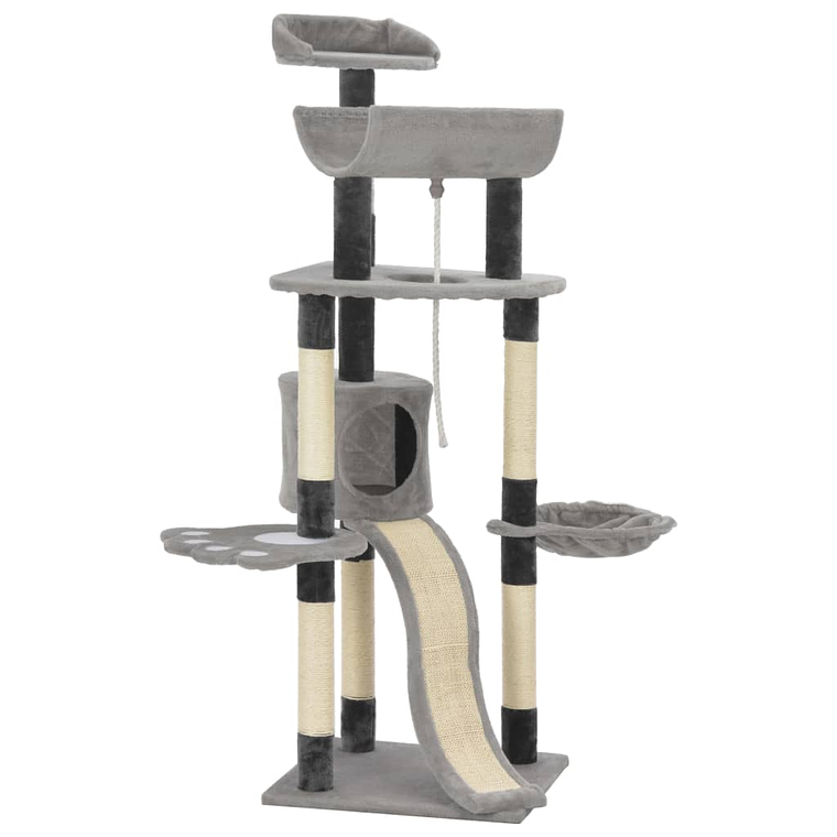 vidaXL Árvore para gatos com postes arranhadores sisal cinzento 145 cm 1