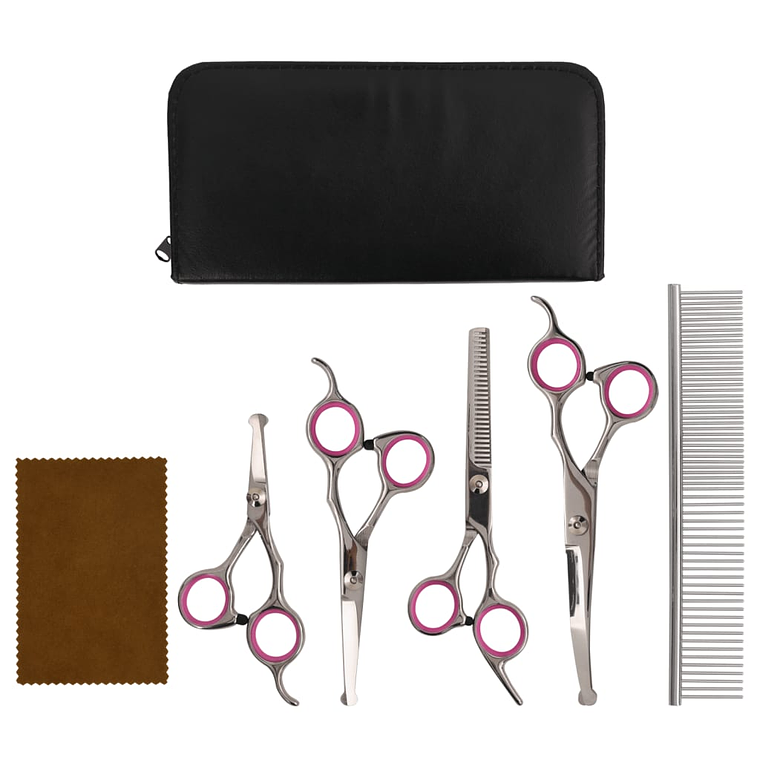 vidaXL 5 pcs conjunto de tesouras de tosquia para cães aço inoxidável 1