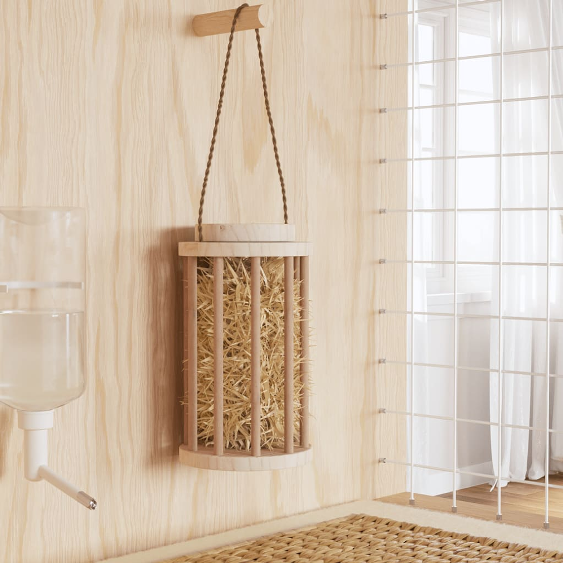 vidaXL Comedouro para coelhos Ø15x25,5 cm madeira de abeto maciça 1