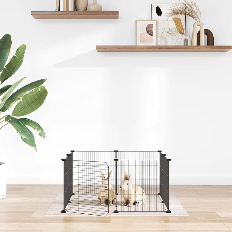 vidaXL Gaiola para animais de estimação com 8 painéis e porta, preta, 35x35 cm, aço 1