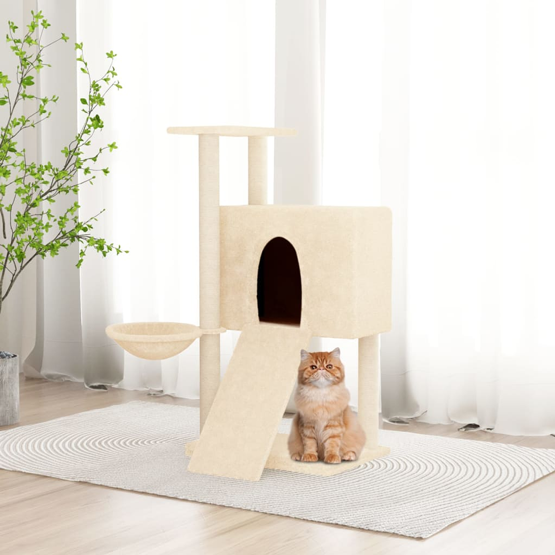 vidaXL Árvore para gatos c/ postes arranhadores sisal 96 cm cor creme 1