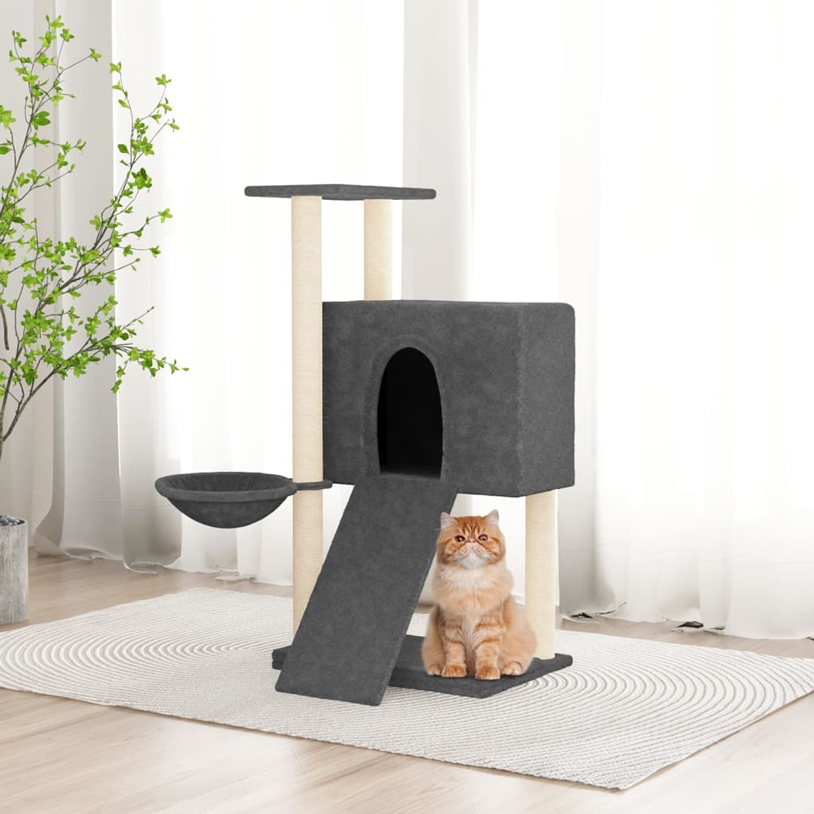vidaXL Árvore p/ gatos c/ postes arranhadores sisal 96 cm cinza-escuro 1