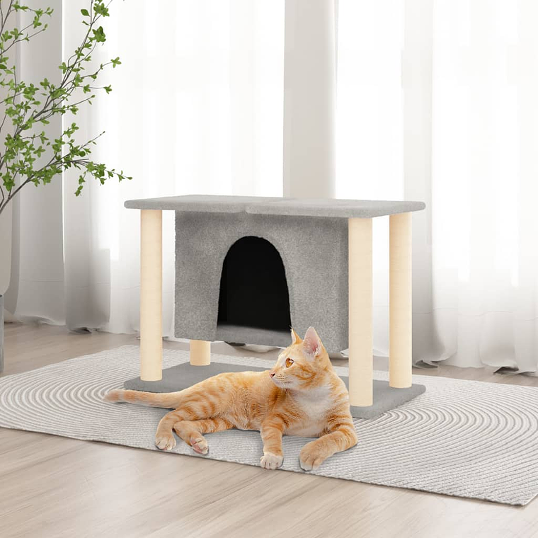 vidaXL Árvore p/ gatos c/ postes arranhadores sisal 50 cm cinza-claro 1