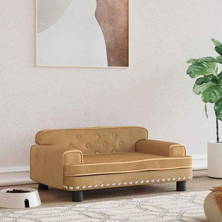 vidaXL Cama para cães 70x45x30 cm veludo castanho 1