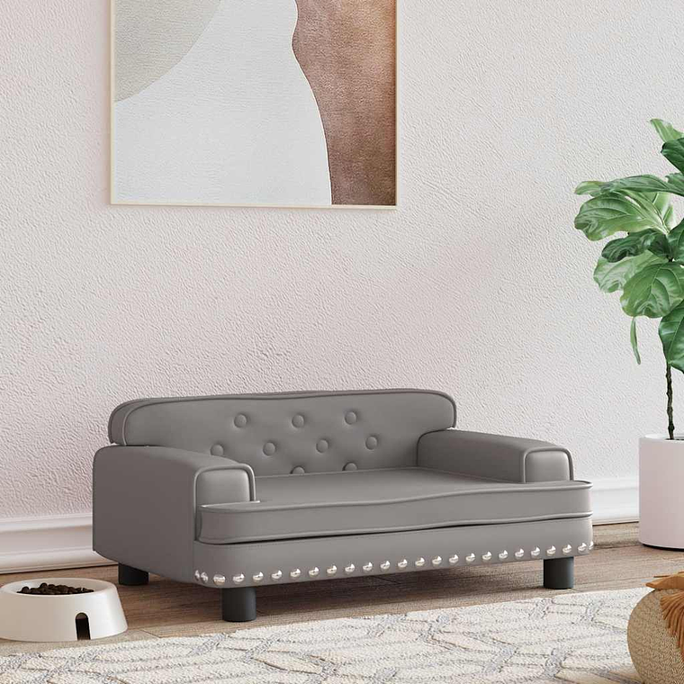 vidaXL Cama para cães 70x45x30 cm couro artificial cinzento 1