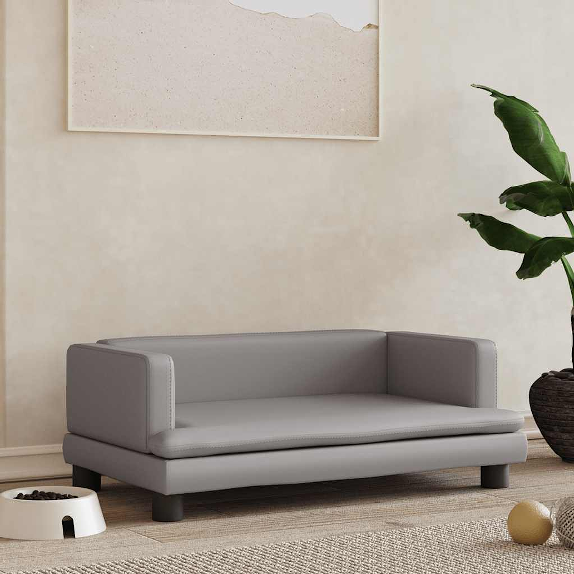 vidaXL Cama para cães 80x45x30 cm couro artificial cinzento 1