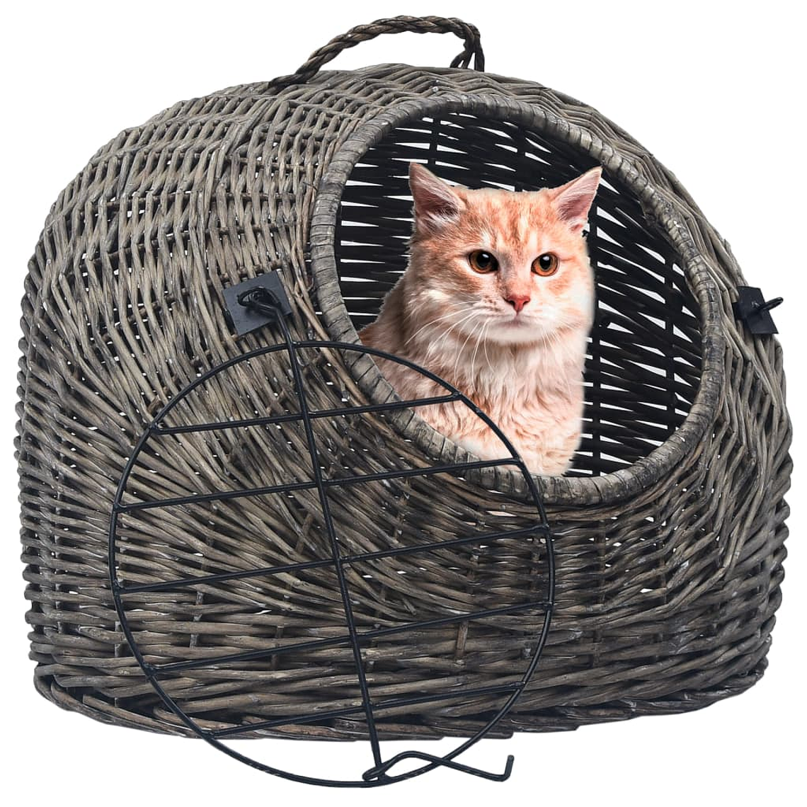 vidaXL Transportadora p/ gatos 60x45x45 cm salgueiro natural cinzento 1