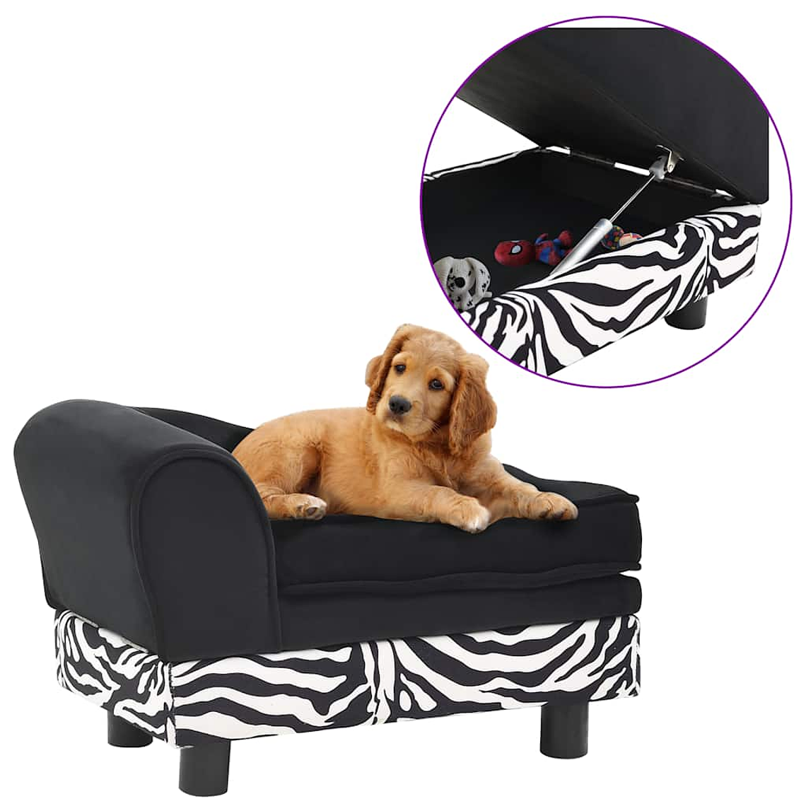 vidaXL Sofá para cães 57x34x36 cm pelúcia preto 1