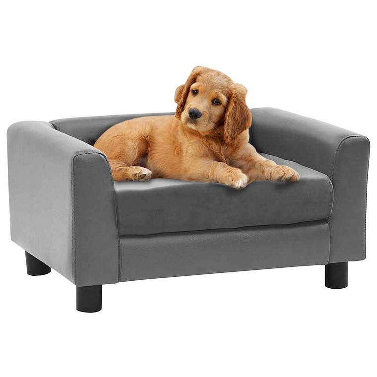 vidaXL Sofá para cães 60x43x30 cm pelúcia e couro artificial cinzento 1