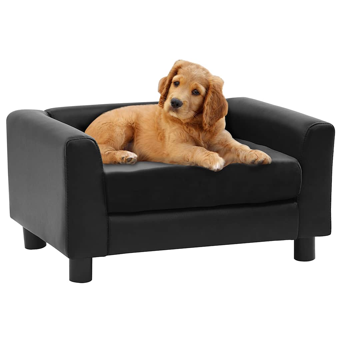 vidaXL Sofá para cães 60x43x30 cm pelúcia e couro artificial preto 1