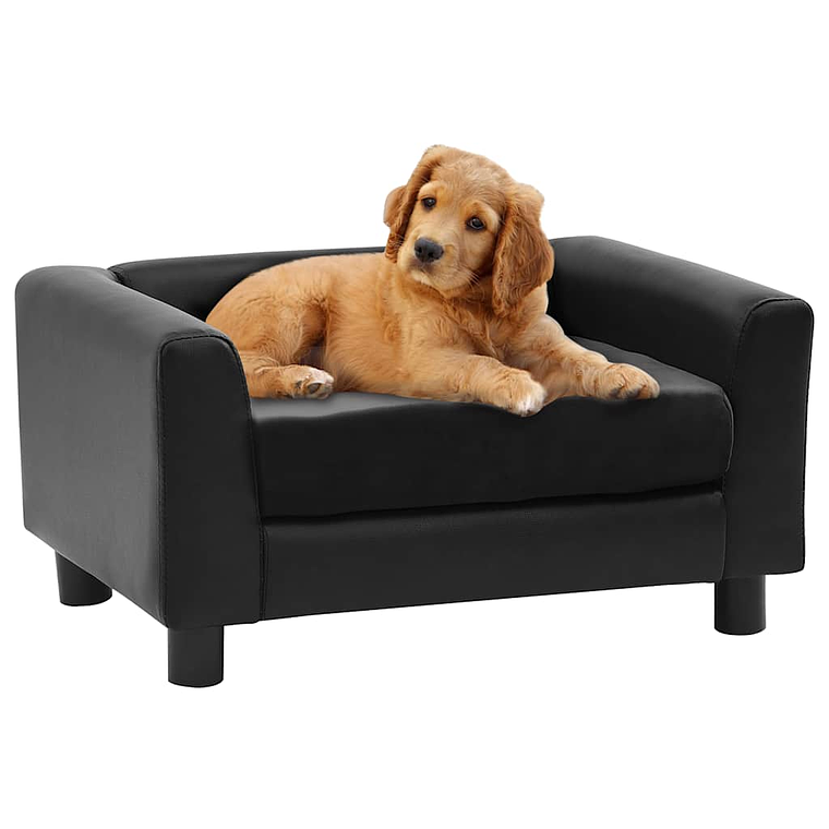 vidaXL Sofá para cães 60x43x30 cm pelúcia e couro artificial preto 1