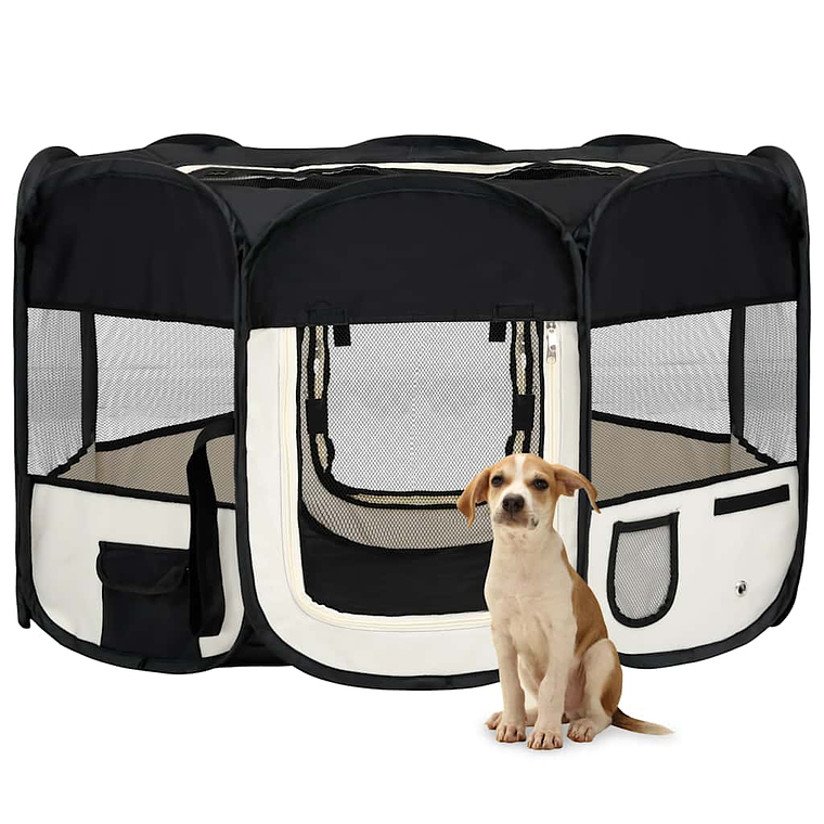 vidaXL Parque dobrável p/ cão c/ saco de transporte 125x125x61cm preto 1