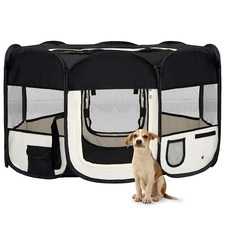 vidaXL Parque dobrável p/ cão c/ saco de transporte 145x145x61cm preto 1
