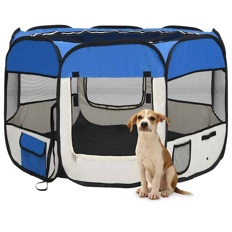 vidaXL Parque dobrável p/ cão c/ saco de transporte 90x90x58 cm azul 1