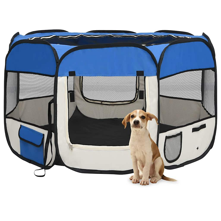 vidaXL Parque dobrável p/ cão c/ saco de transporte 110x110x58cm azul 1