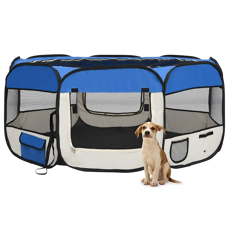 vidaXL Parque dobrável p/ cão c/ saco de transporte 145x145x61cm azul 1