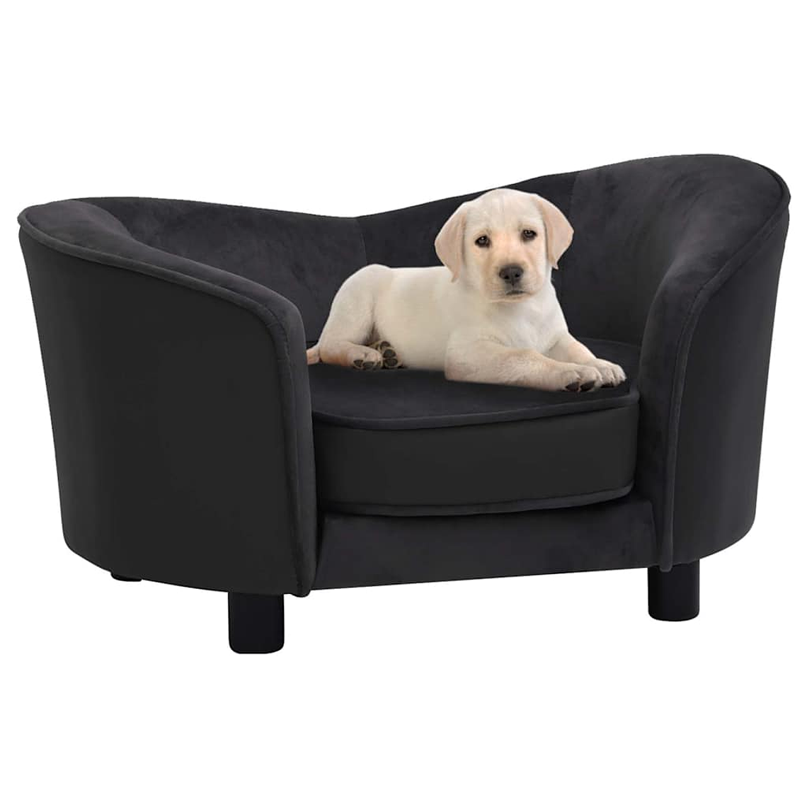 vidaXL Sofá para cães 69x49x40 cm pelúcia e couro artificial preto 1