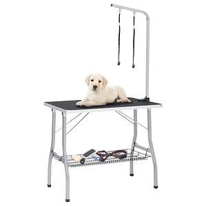 vidaXL Mesa de grooming ajustável para cães com 2 laços e cesto