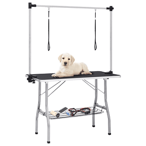 vidaXL Mesa de grooming ajustável para cães com 2 laços e cesto