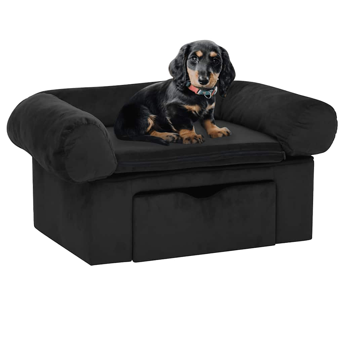 vidaXL Sofá para cães com gaveta 75x50x38 cm pelúcia preto 1