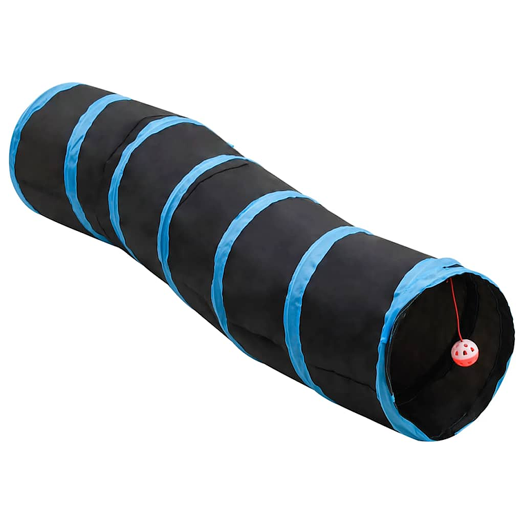 vidaXL Túnel para gatos em forma de S 122 cm poliéster preto e azul 1