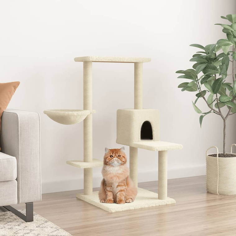 vidaXL Árvore para gatos c/ postes arranhadores sisal 95 cm cor creme 1