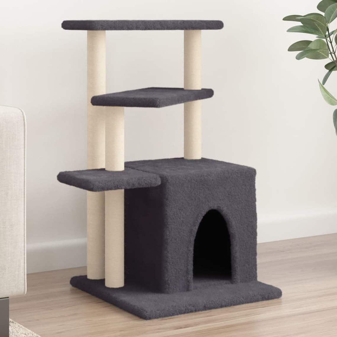 vidaXL Árvore p/ gatos postes arranhadores sisal 83,5 cm cinza-escuro 1