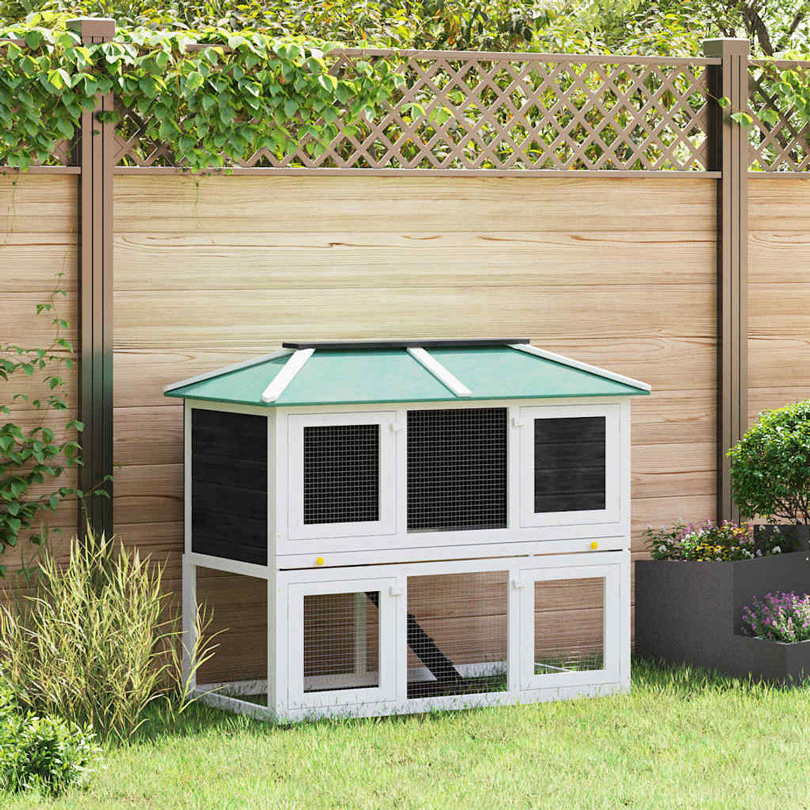 vidaXL Gaiola para coelho c/ chão duplo madeira   1