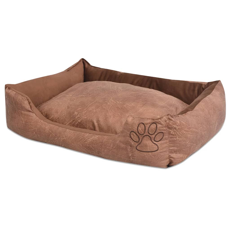 vidaXL Cama para cães com almofada couro artificial PU tamanho M bege 1